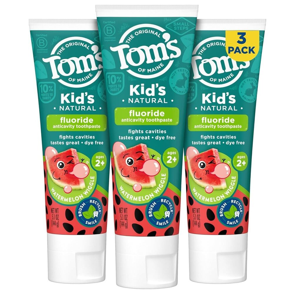 3-Pack Tom’s of Maine Watermelon Wiggle Kids Toothpaste Natural Fluoride 5.1oz